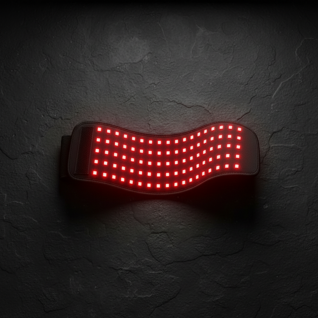 Cinturón BodyLuce visto desde arriba con la rejilla de LED de luz roja encendida
